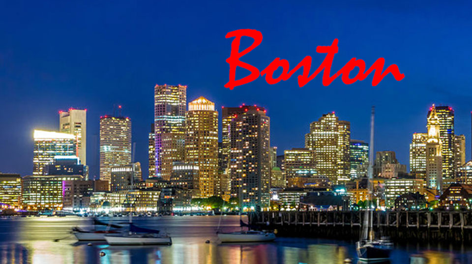 American International Tours Photo of Boston at Night. PNG Image of the Boston Skyline at Night.