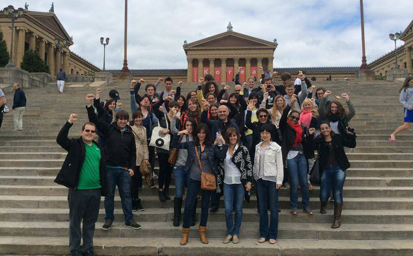 Student Group at the Museum of Art, Philadelphia Group photo on our Philadelphia Tour at the Philadelphia Museum of Art Steps.