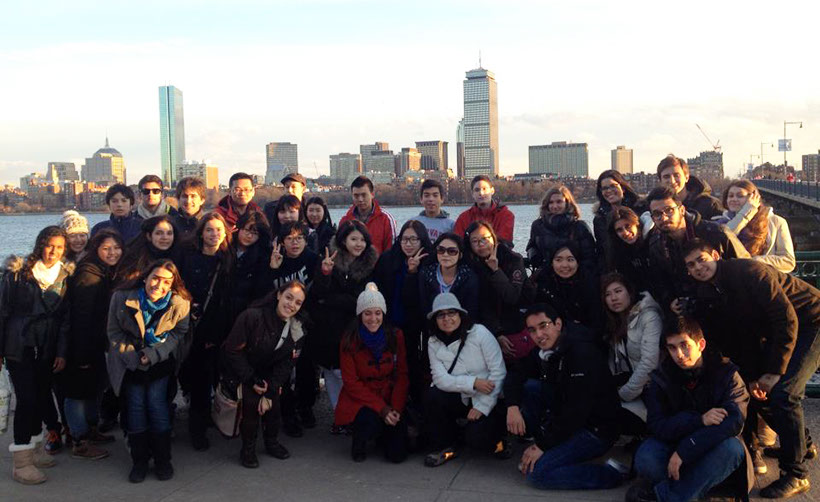 Our Student Group at the Charles River, Boston One of our Boston Tour Groups, at the Charles River near MIT with the Boston Skyline in the background.